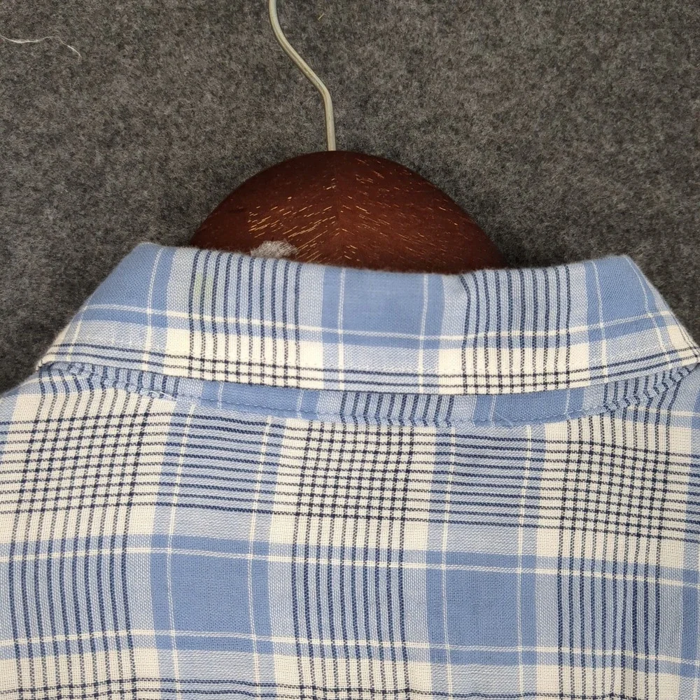Banana‎ Republic Mens M Untucked Fit Plaid Blue White Long Sleeve